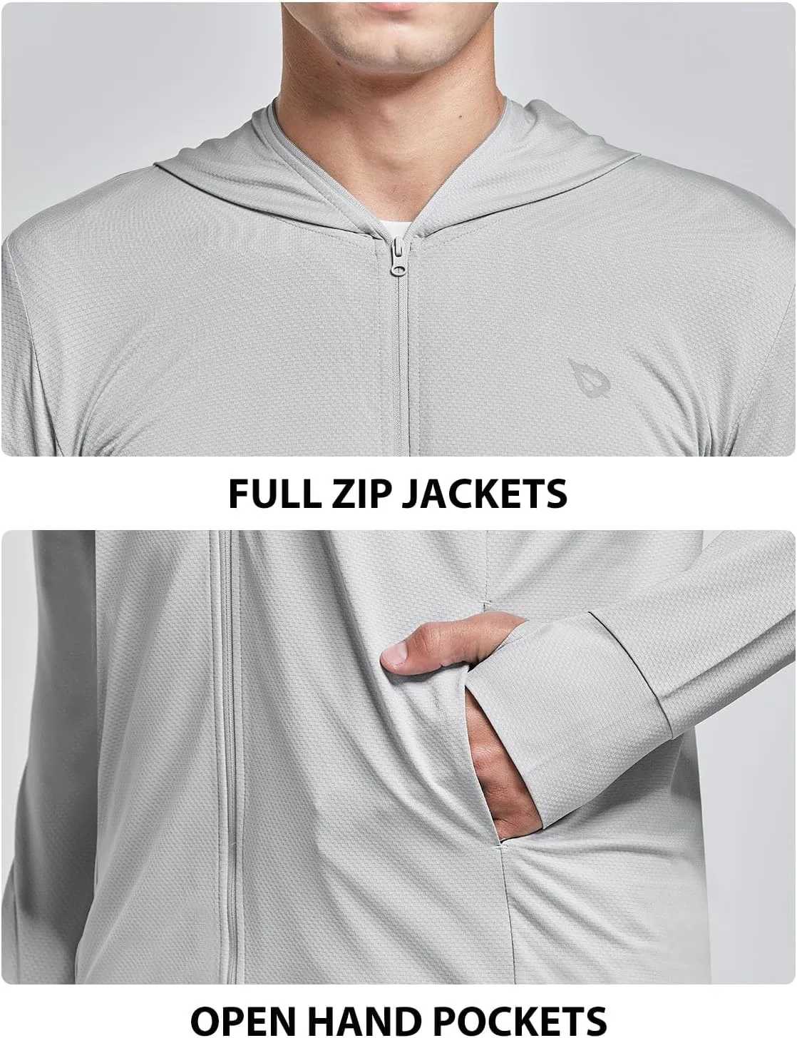 baleaf Men's UPF 50  Full Zip Light Jacket Hooded Long Sleeve Cooling Shirt with Pocket Hiking Fishing Outdoor Performance