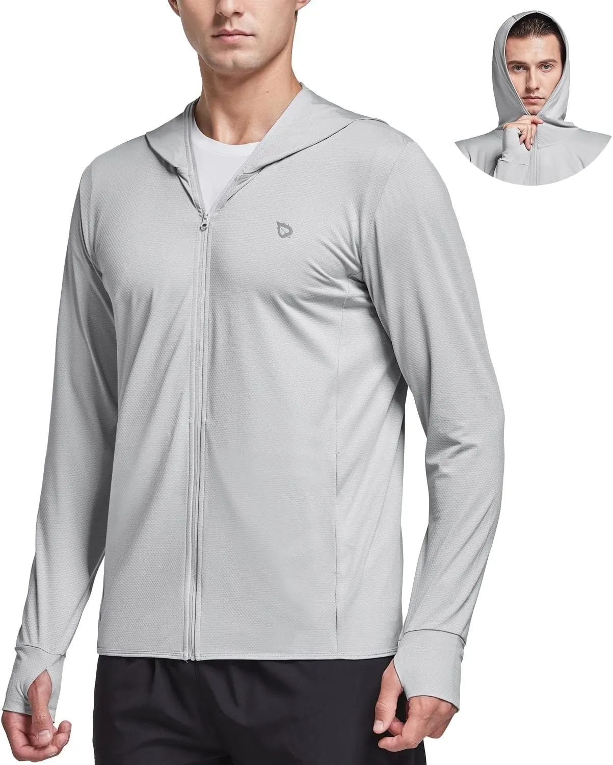 baleaf Men's UPF 50  Full Zip Light Jacket Hooded Long Sleeve Cooling Shirt with Pocket Hiking Fishing Outdoor Performance