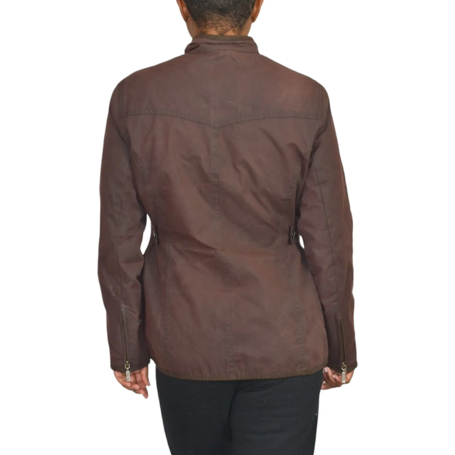 Barbour Utility Jacket Brown Wax Cotton Flannel Lined Slim Fit Hip Length Size 10