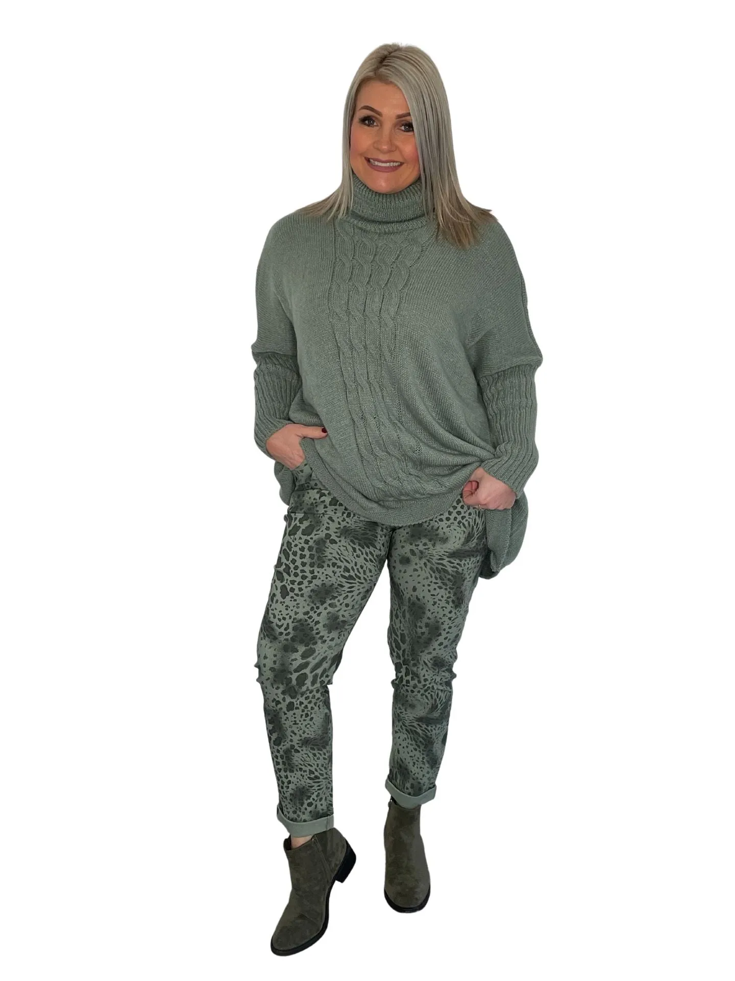 Betty Animal Print Comfy & Stretchy Ankle Grazer Trousers