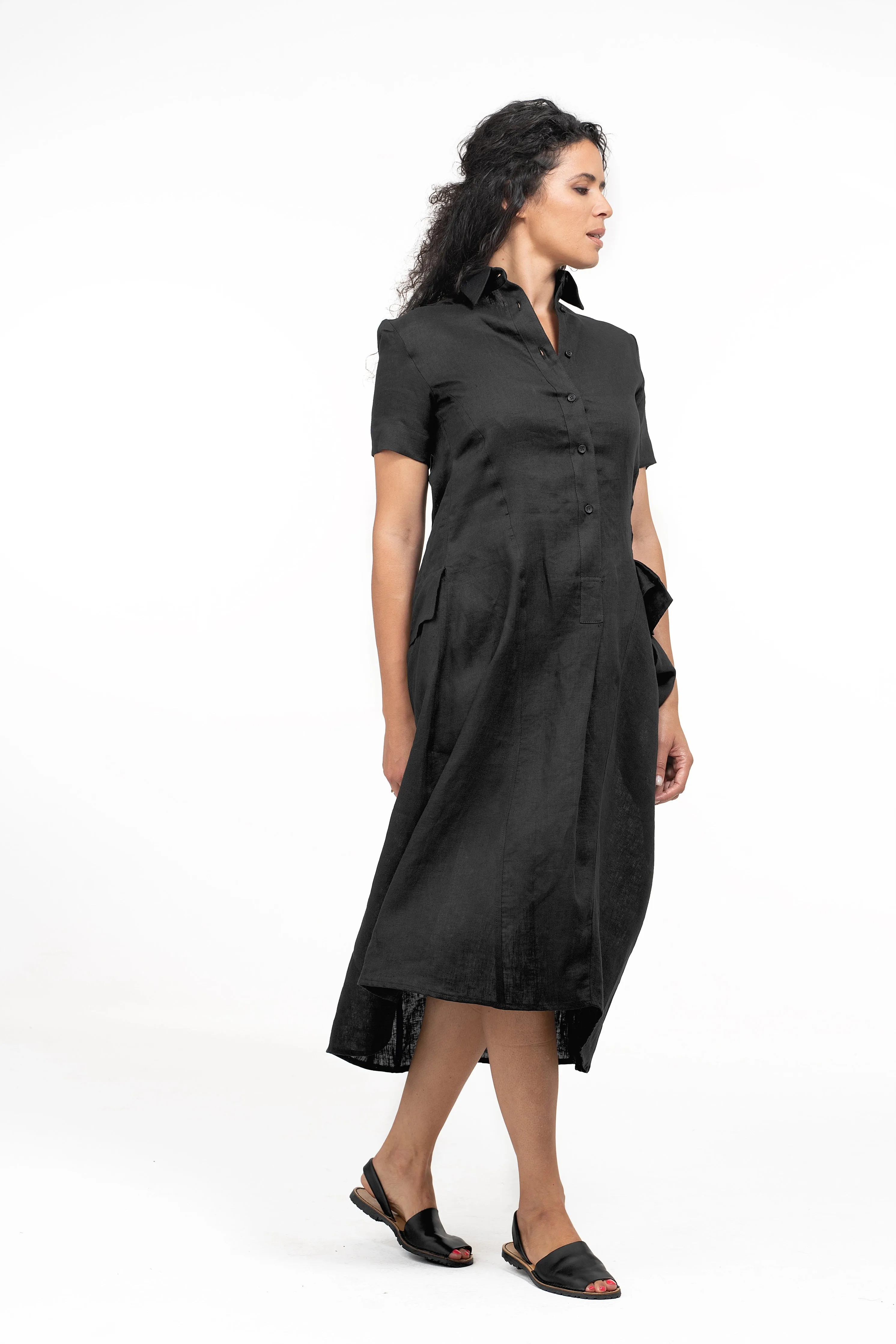 Black Linen Summer Midi Dress