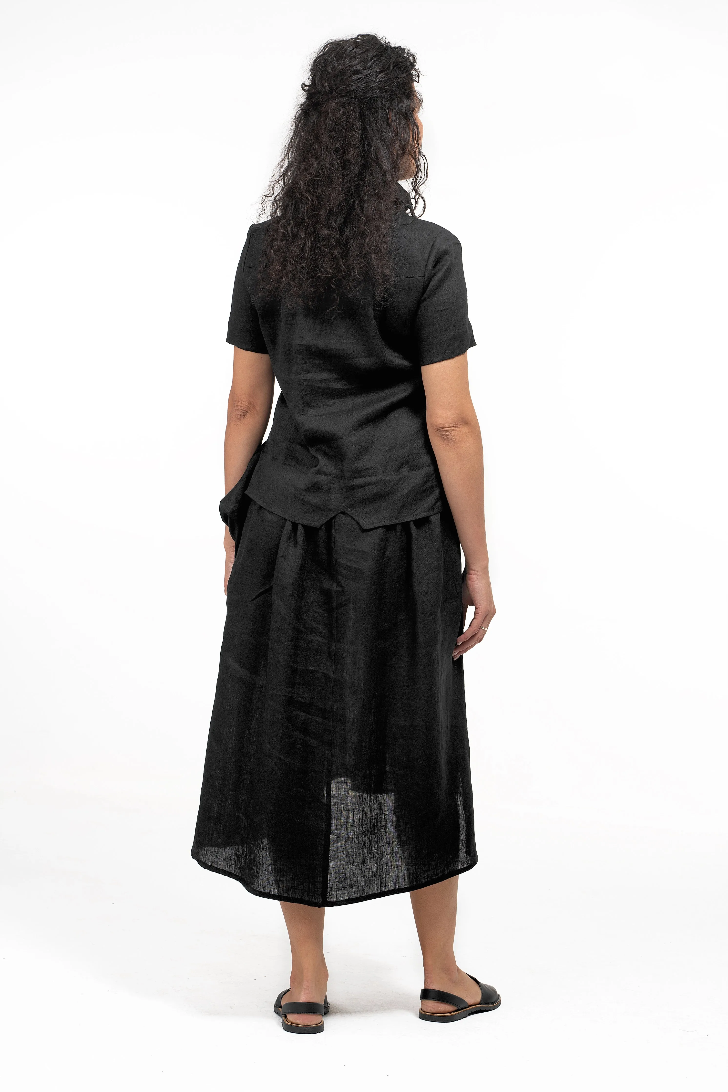 Black Linen Summer Midi Dress
