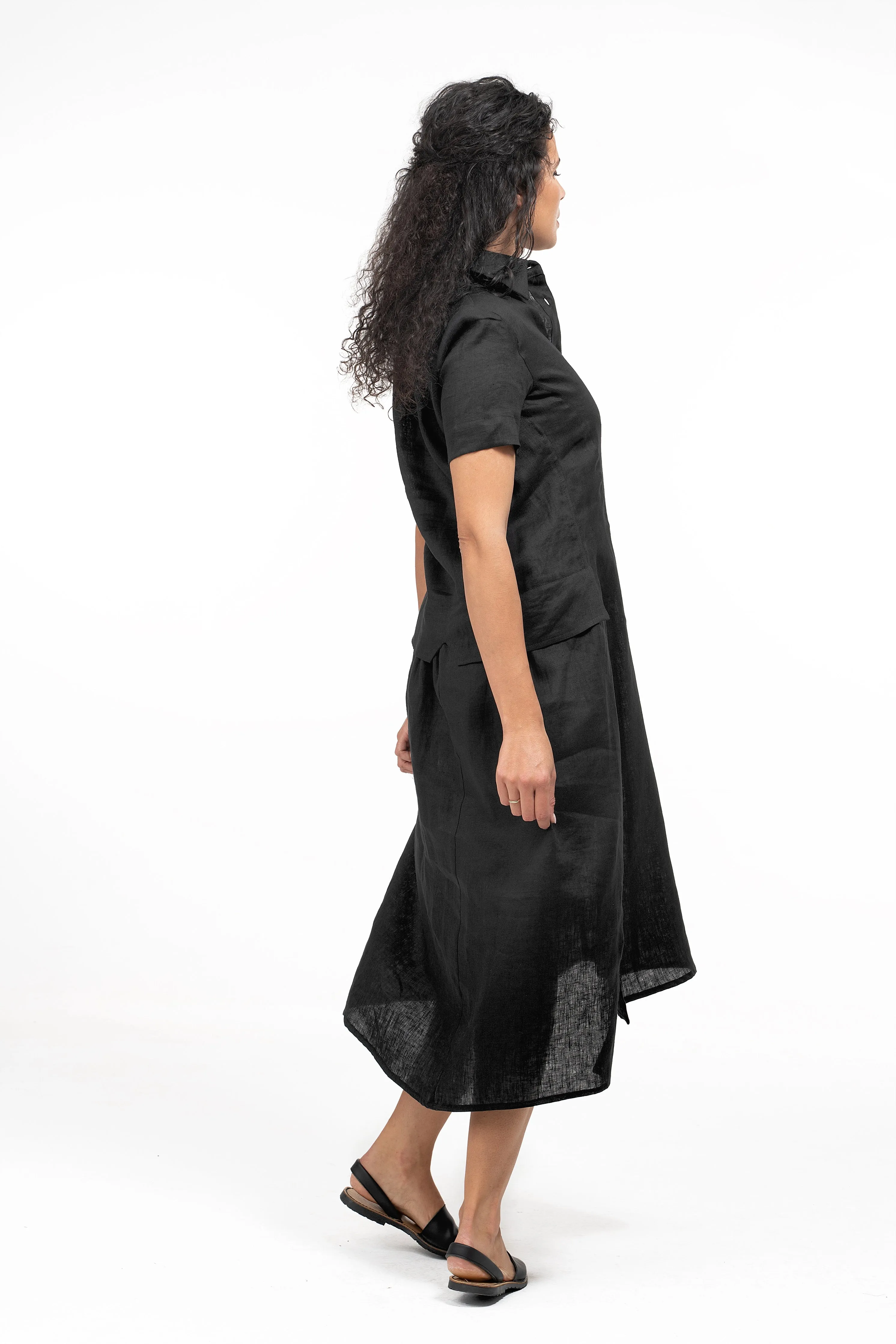 Black Linen Summer Midi Dress