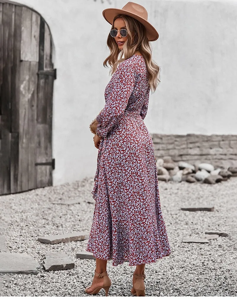 Boho Midi Dress, Autumn Dress, Claire in Red