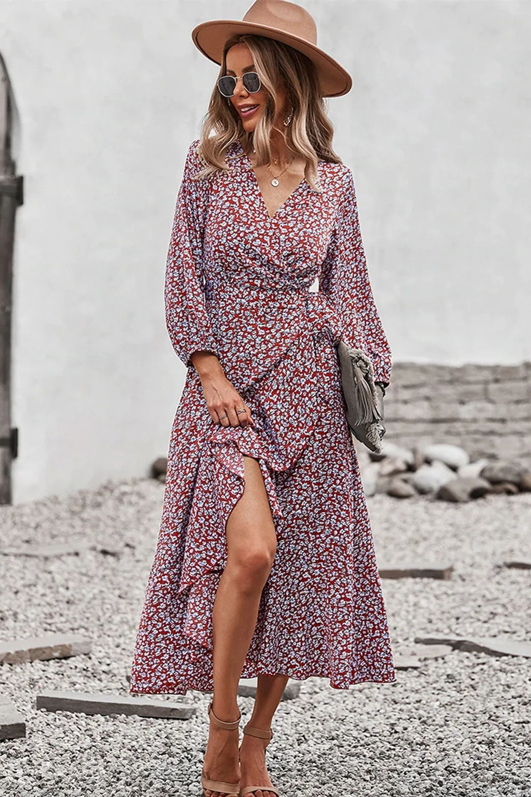 Boho Midi Dress, Autumn Dress, Claire in Red