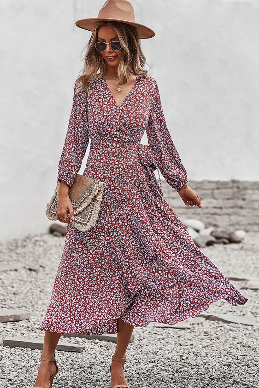 Boho Midi Dress, Autumn Dress, Claire in Red
