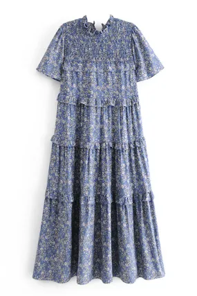 Boho Midi Dress, Blue Starflower