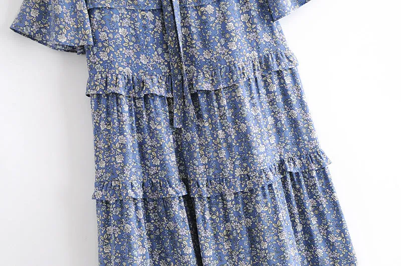 Boho Midi Dress, Blue Starflower