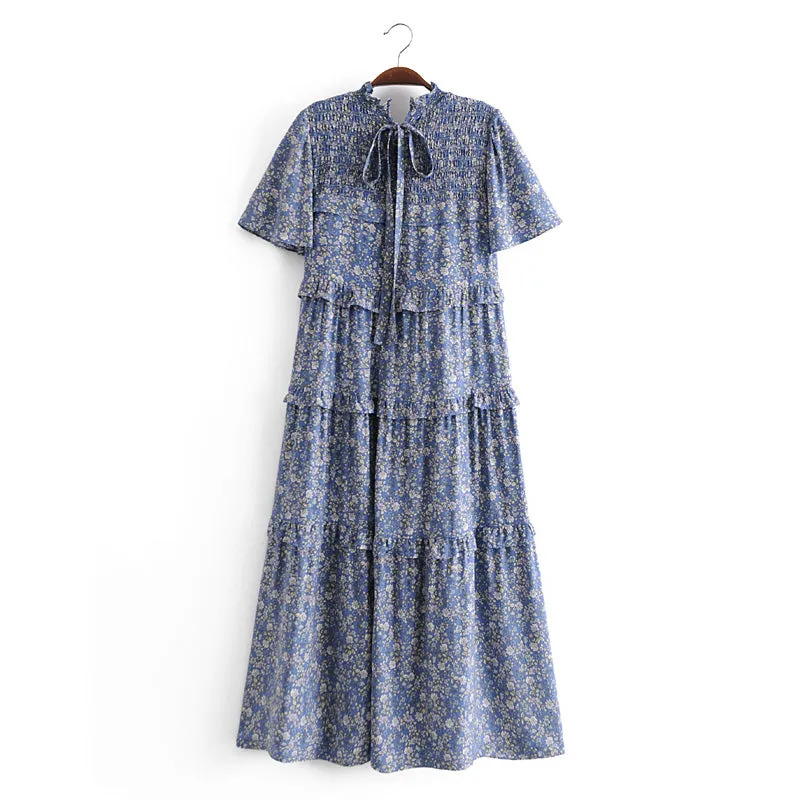 Boho Midi Dress, Blue Starflower