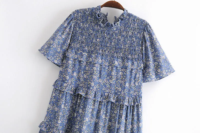 Boho Midi Dress, Blue Starflower