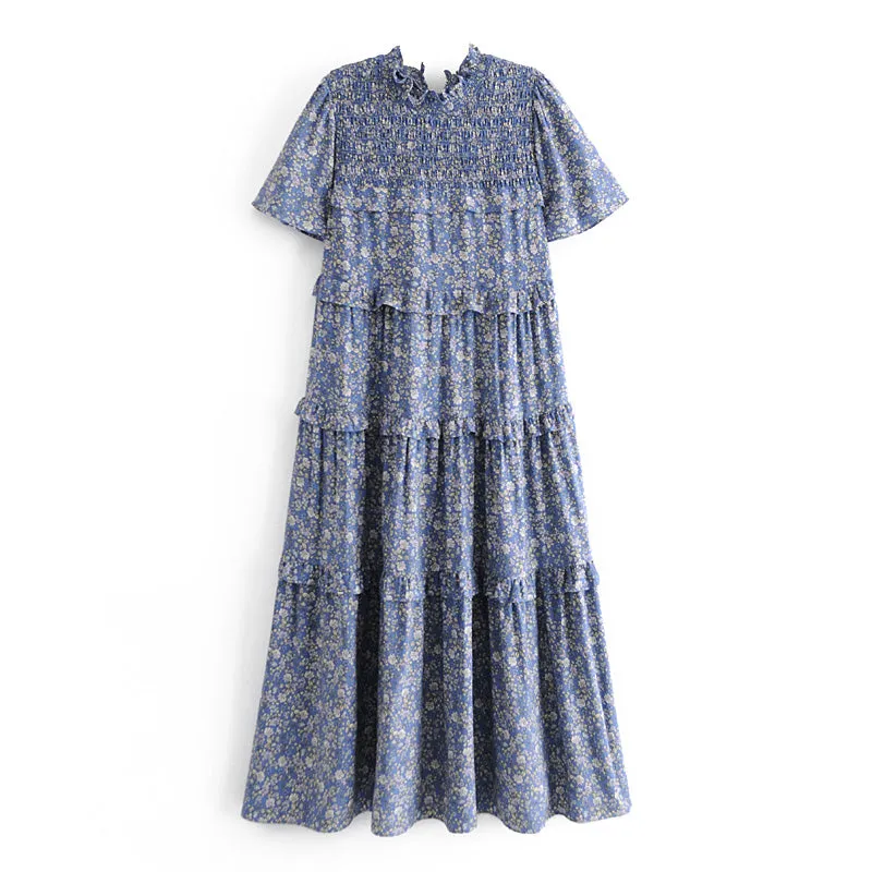 Boho Midi Dress, Blue Starflower