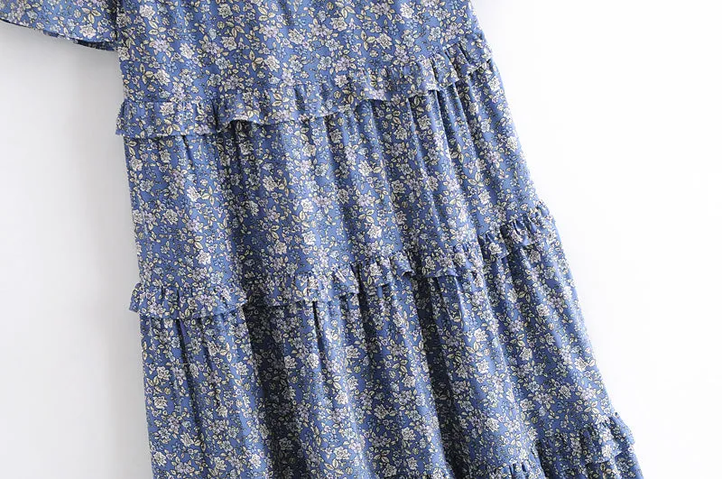 Boho Midi Dress, Blue Starflower