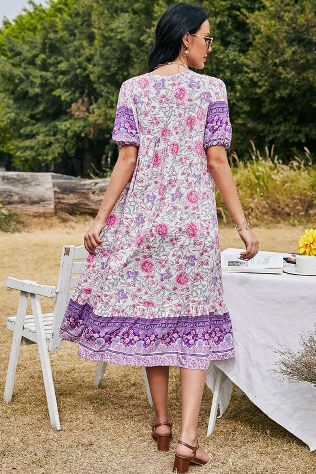 Boho Midi Dress, Sundress, Purple Verbena