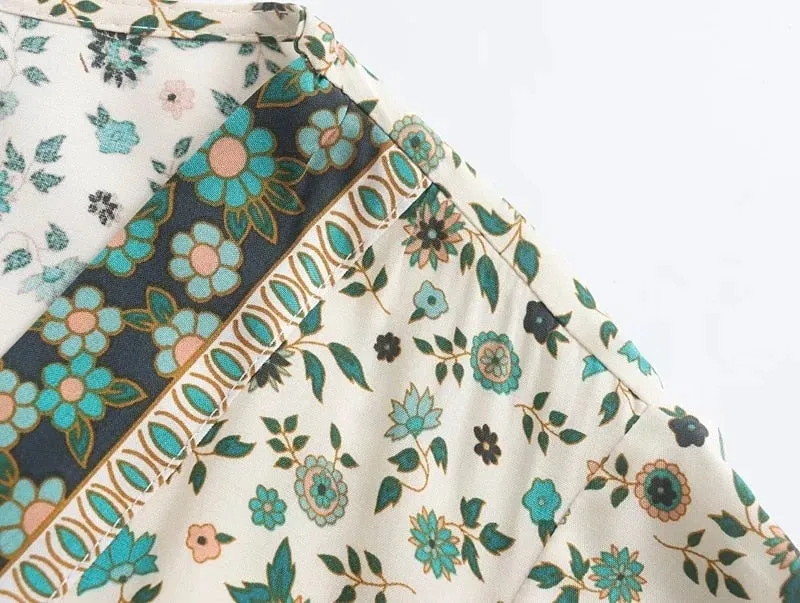 Boho Midi Dress, Sundress, Quincy in Green and Pink