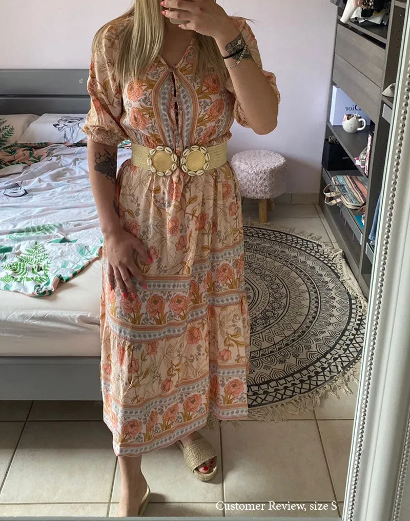 Boho Midi Dress, Sundress, Viola in Pink