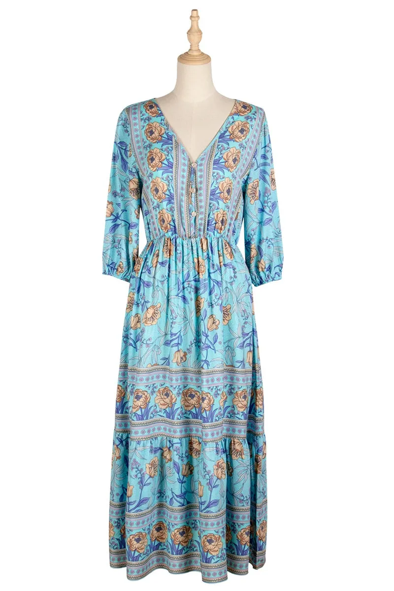 Boho Midi Dress, Sundress, Viola in Pink