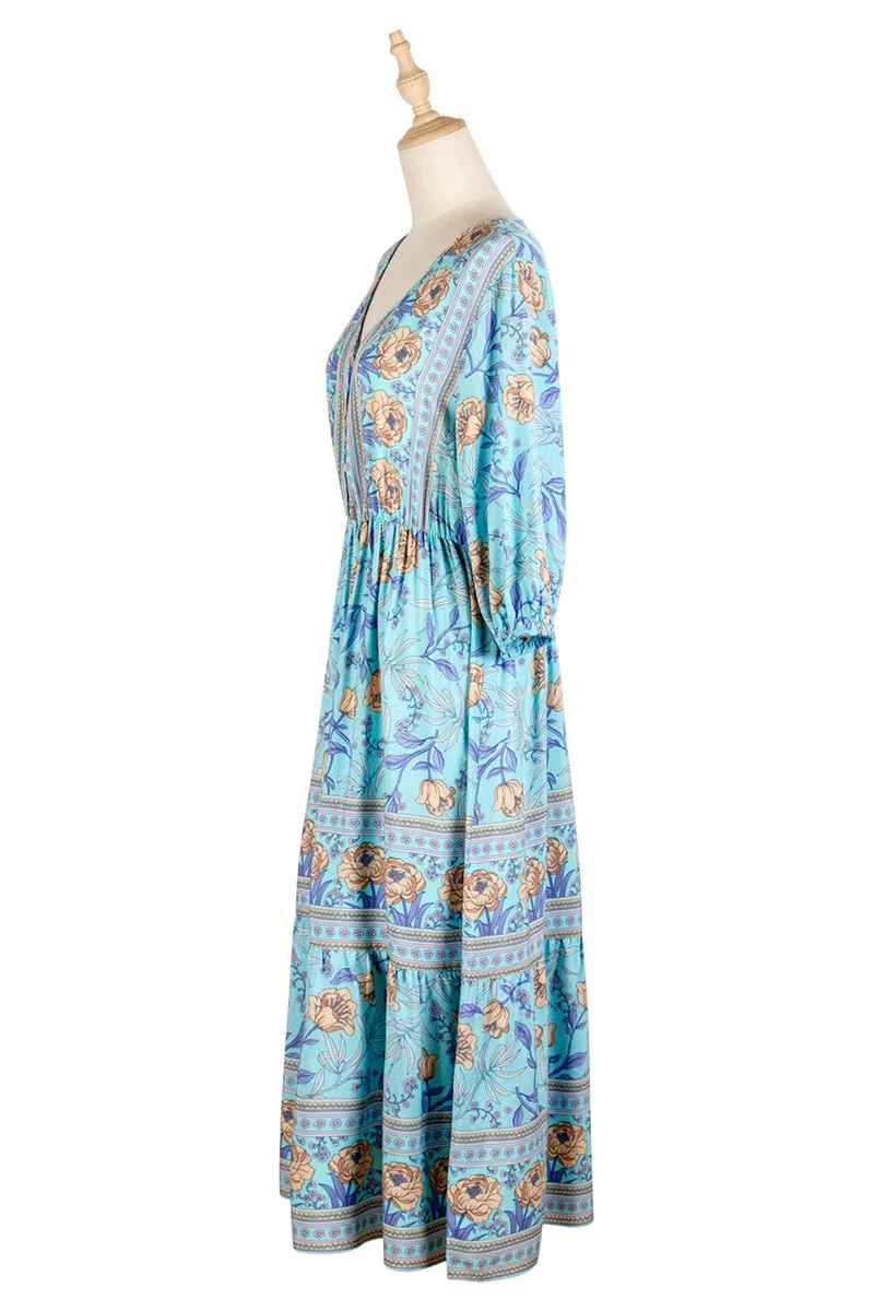 Boho Midi Dress, Sundress, Viola in Pink