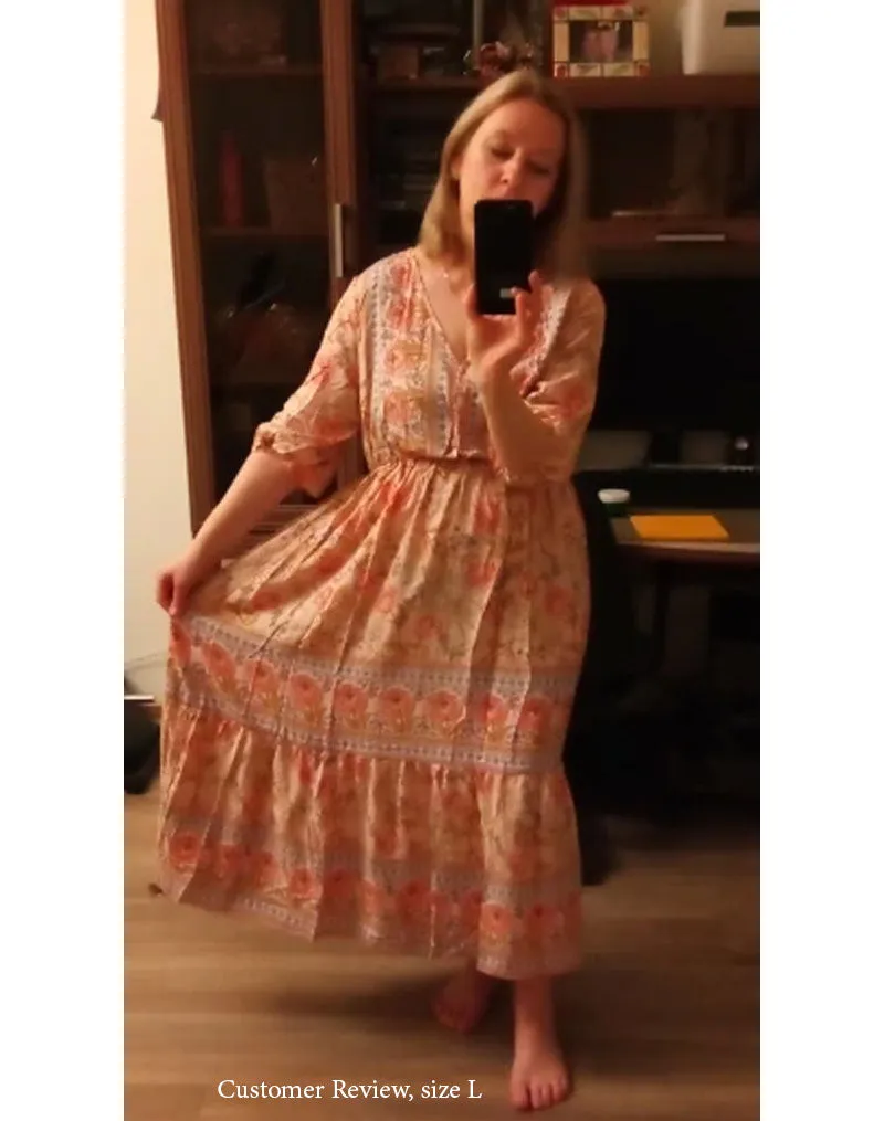 Boho Midi Dress, Sundress, Viola in Pink