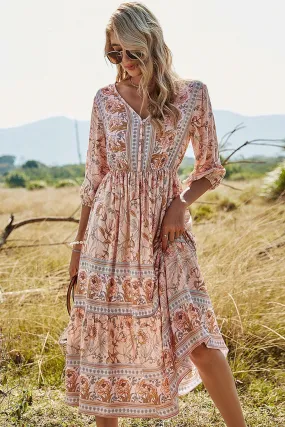 Boho Midi Dress, Sundress, Viola in Pink
