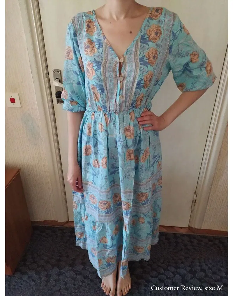 Boho Midi Dress, Sundress, Viola in Pink
