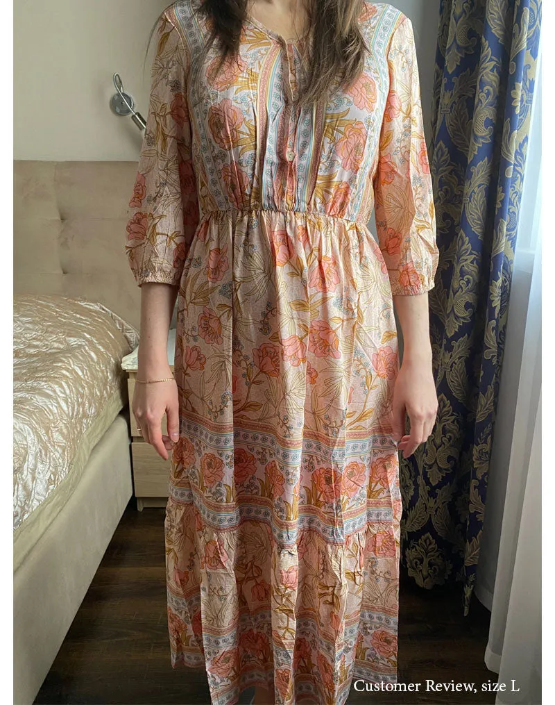 Boho Midi Dress, Sundress, Viola in Pink