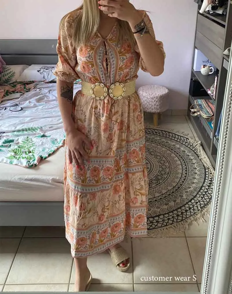 Boho Midi Dress, Sundress, Viola in Pink