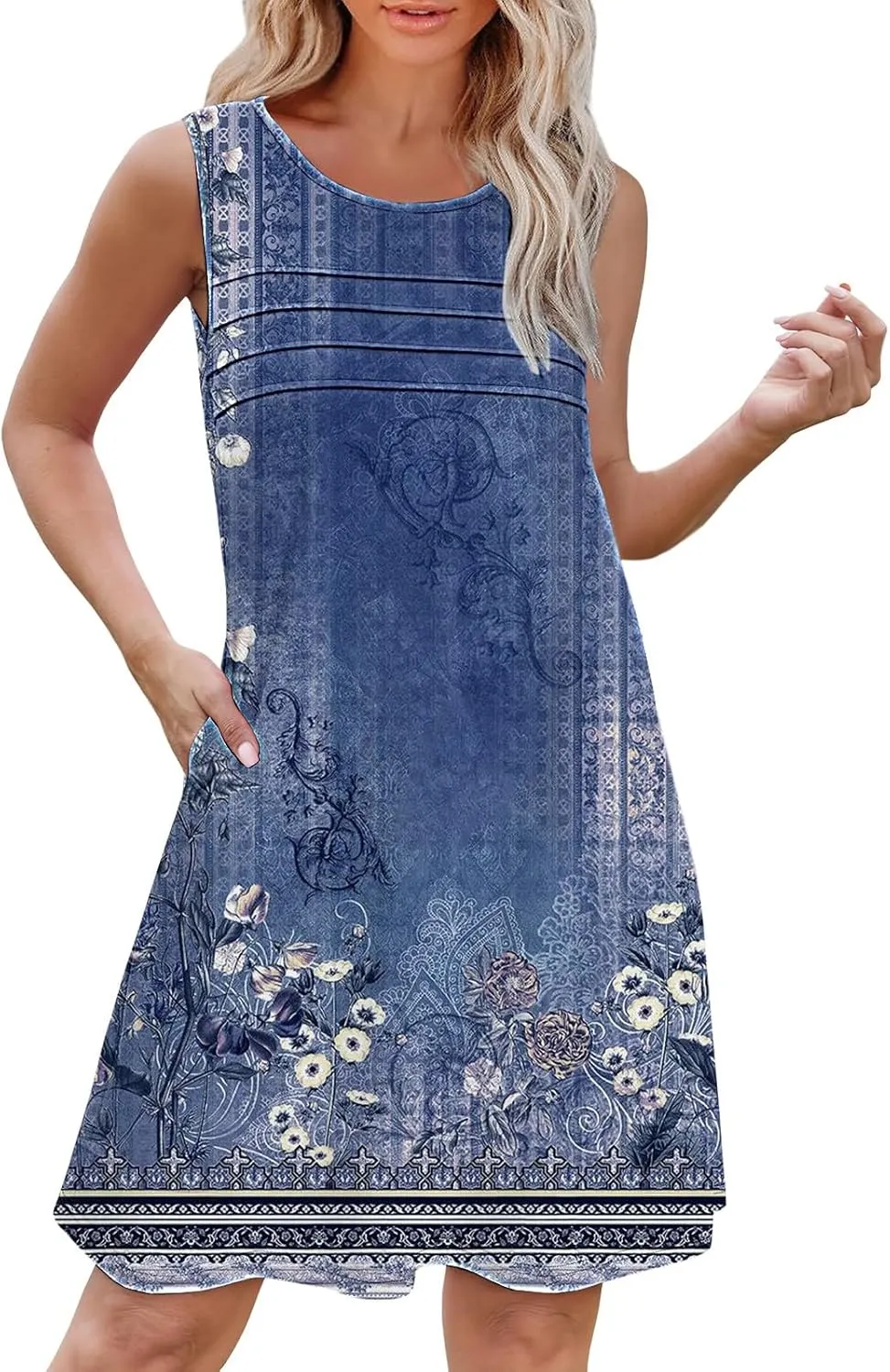 Boho Summer Dress Womens with Pockets Summer Casual Tank Dress Sleeveless Midi Beach Dress Plus Size Linen Dresses