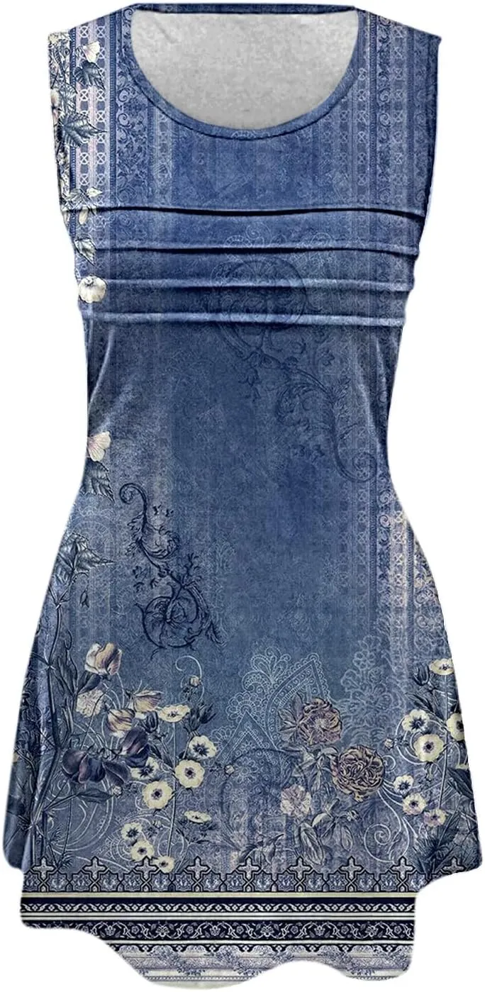 Boho Summer Dress Womens with Pockets Summer Casual Tank Dress Sleeveless Midi Beach Dress Plus Size Linen Dresses