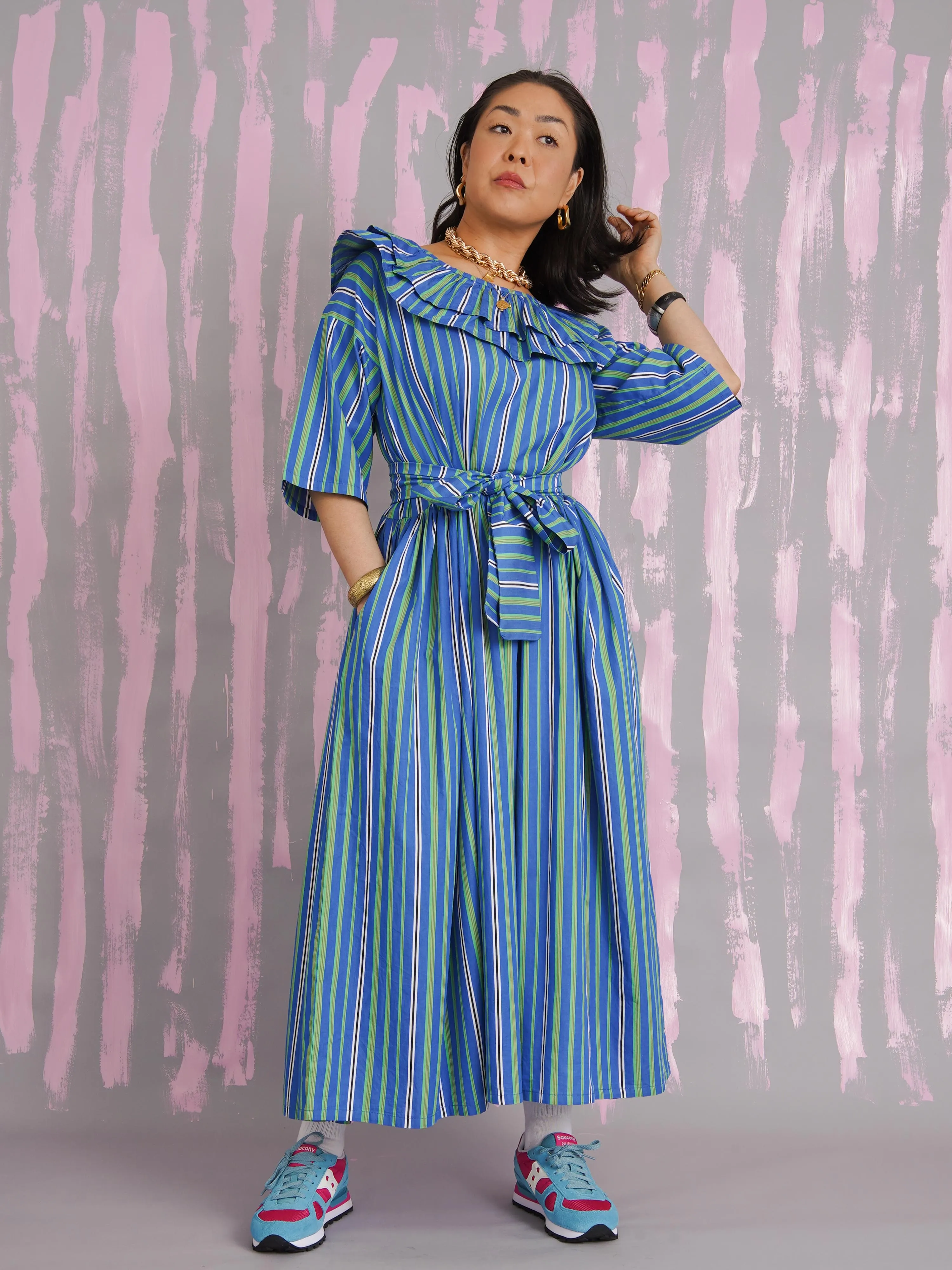 Cat Belted Voluminous Dress