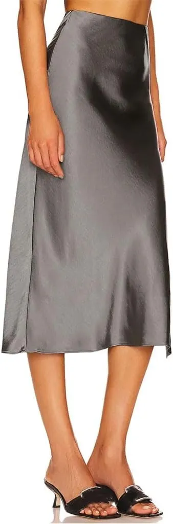 DBFBDTU Women Satin Midi Skirt High Waisted Solid Color Elegant Skirts Ladies Office Work Pencil Skirt