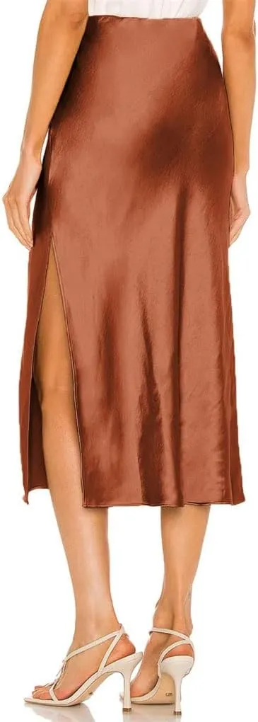 DBFBDTU Women Satin Midi Skirt High Waisted Solid Color Elegant Skirts Ladies Office Work Pencil Skirt