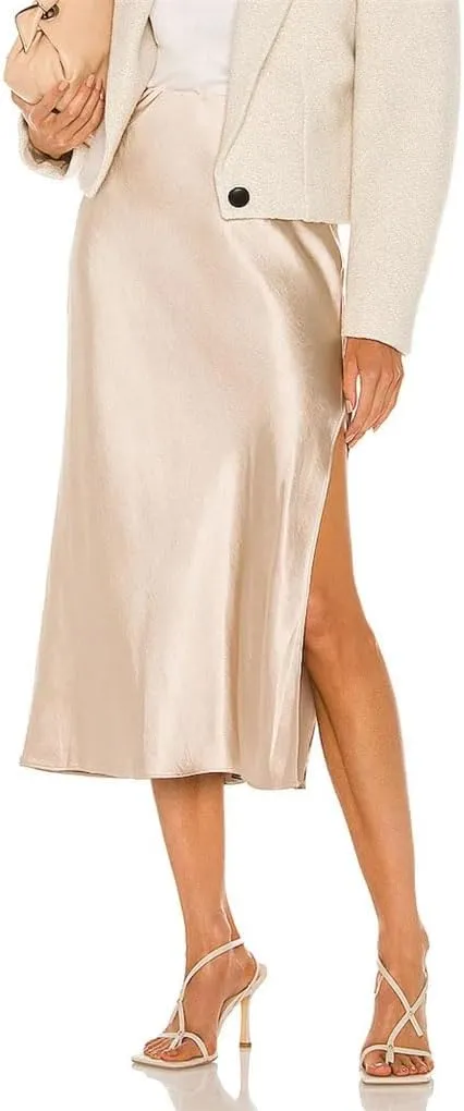 DBFBDTU Women Satin Midi Skirt High Waisted Solid Color Elegant Skirts Ladies Office Work Pencil Skirt