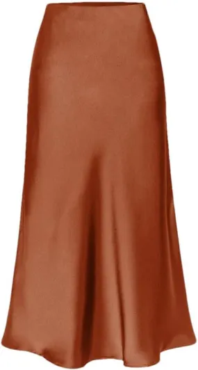 DBFBDTU Women Satin Midi Skirt High Waisted Solid Color Elegant Skirts Ladies Office Work Pencil Skirt