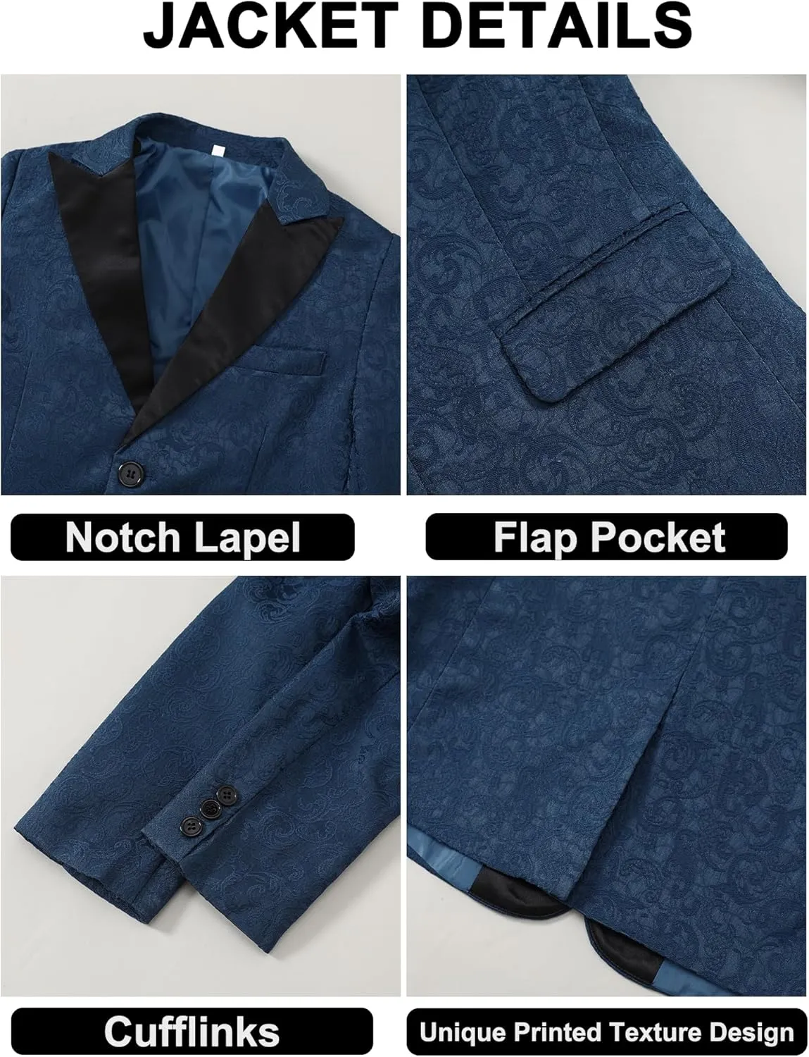 DISAUR Boys Suit for Formal Occasions 5 Pieces Suit Sets Including Jacket, Pants, Dress Shirt, Vest and Bow Tie 6-10 Years