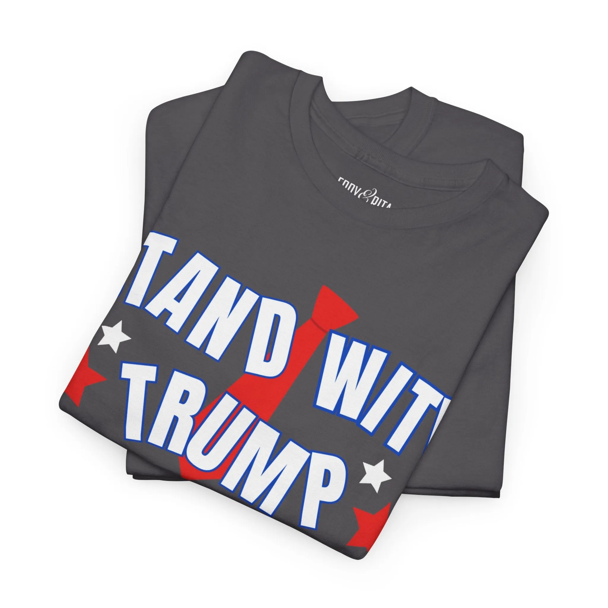 Eddy and Rita Unisex Heavy Cotton T-Shirt - "Stand With Trump" Patriotic Graphic Tee