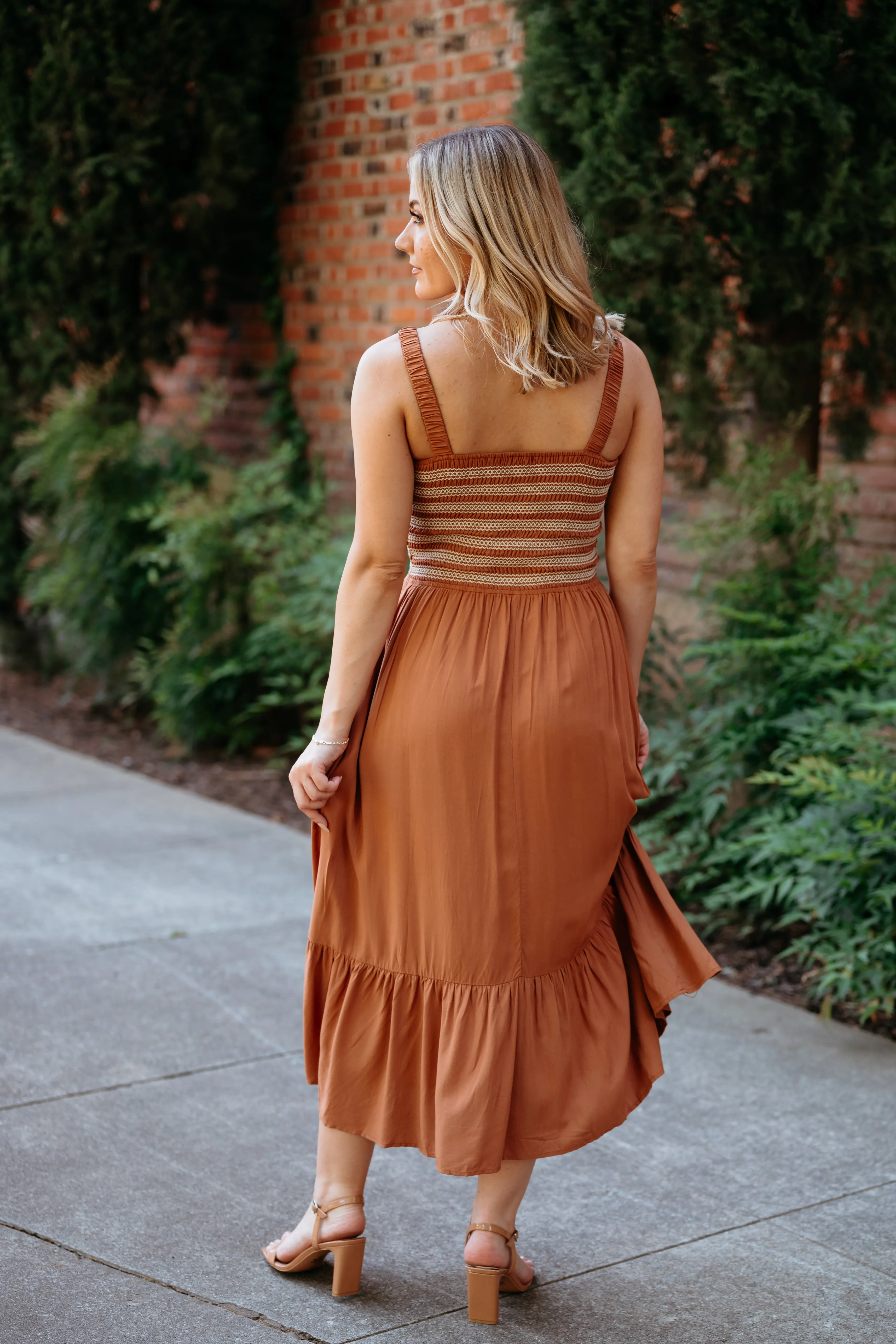 Embroidered Bust Midi Dress