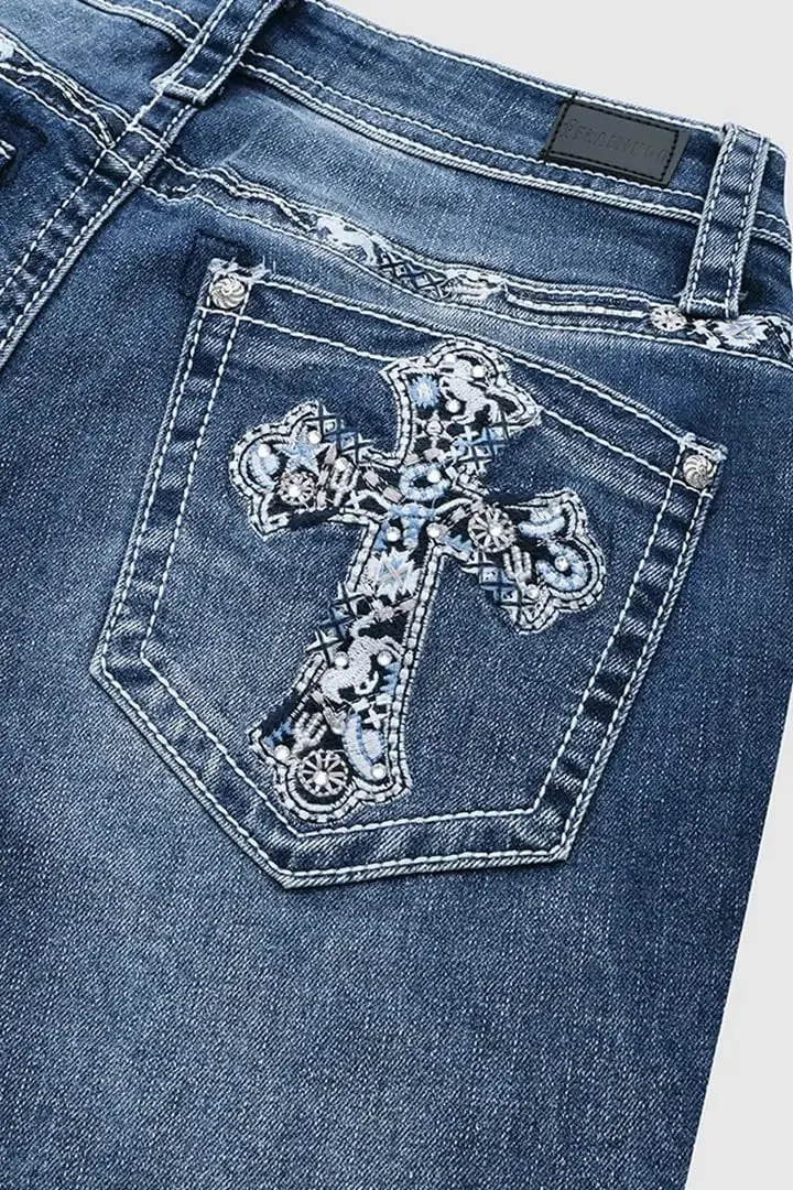 Flamingals Bootcut Jeans for Women Mid Rise High Stretch Curvy Skinny Jeans Trendy Casual Embroidery Denim Jeans