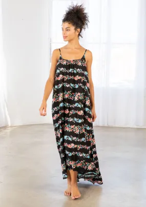 Floral Print Striped High Low Flowy Maxi Dress