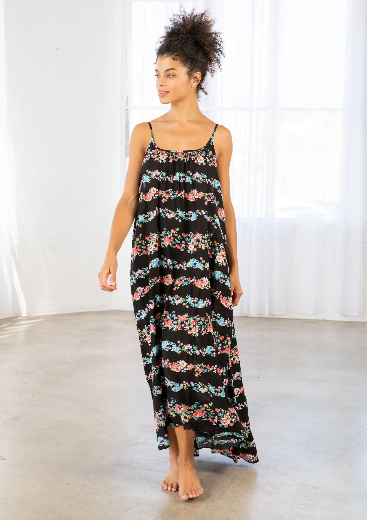 Floral Print Striped High Low Flowy Maxi Dress