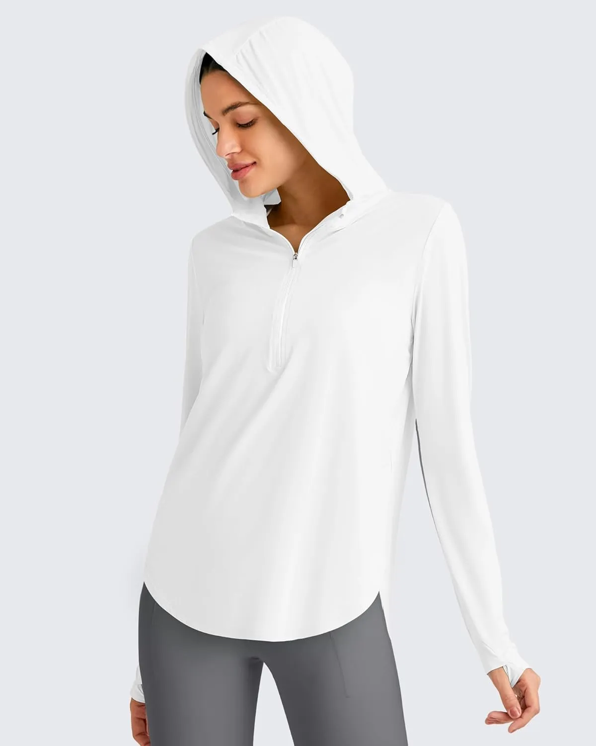 G4Free Lightbreeze Womens UPF 50  Sun Shirts with Hoodie Long Sleeve Workout Tops Half Zip Rash Guard Hiking Fishing