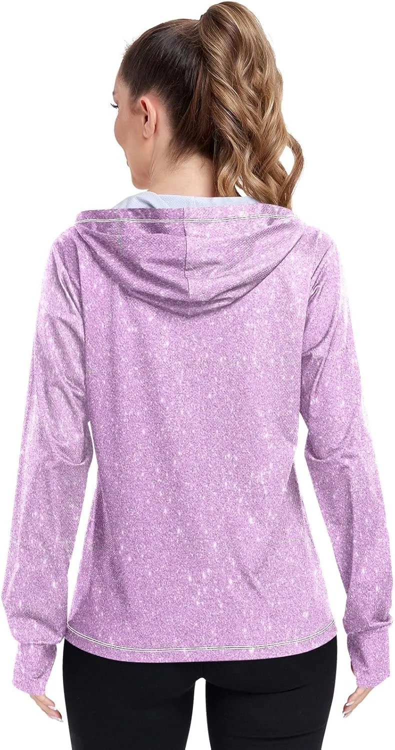 GAIGEO Dark Magenta Zip Athletic Jacket Women, UPF 50  UV Protection Shirt Women, Breathable Light Travel Shirt for Women, S