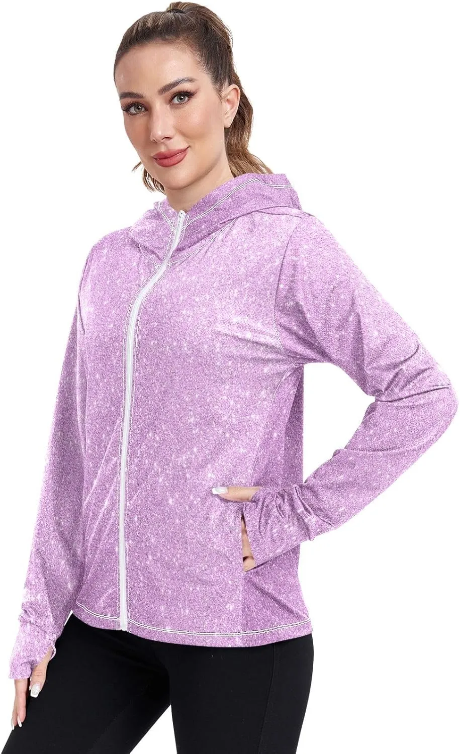 GAIGEO Dark Magenta Zip Athletic Jacket Women, UPF 50  UV Protection Shirt Women, Breathable Light Travel Shirt for Women, S