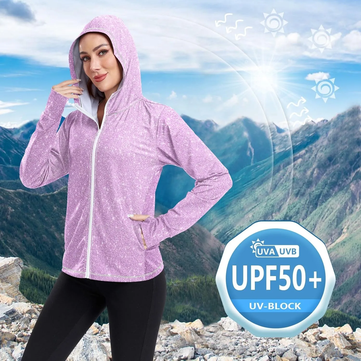 GAIGEO Dark Magenta Zip Athletic Jacket Women, UPF 50  UV Protection Shirt Women, Breathable Light Travel Shirt for Women, S