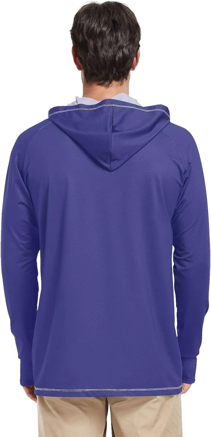 GAIGEO Light Sun Hoodie Mens, Breathable Mens Summer Long Sleeve Shirts, Red Purple Gradient S