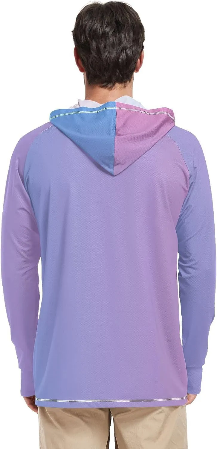 GAIGEO Light Sun Hoodie Mens, Breathable Mens Summer Long Sleeve Shirts, Red Purple Gradient S
