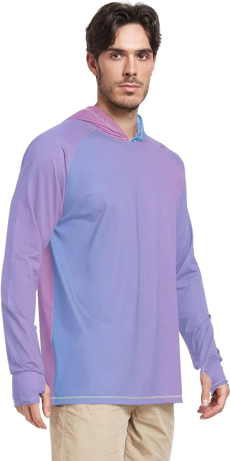 GAIGEO Light Sun Hoodie Mens, Breathable Mens Summer Long Sleeve Shirts, Red Purple Gradient S