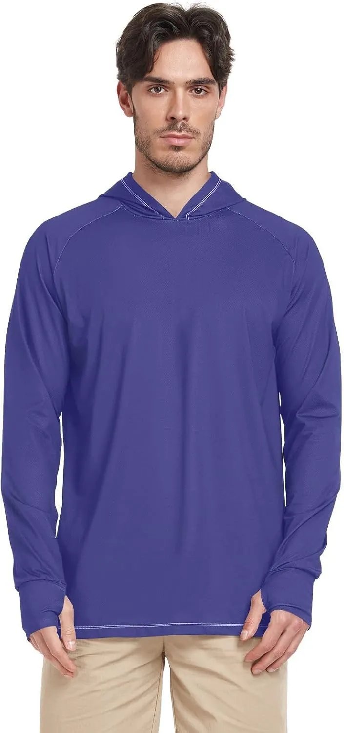 GAIGEO Light Sun Hoodie Mens, Breathable Mens Summer Long Sleeve Shirts, Red Purple Gradient S