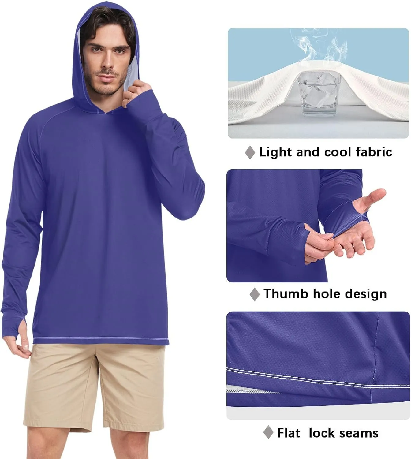 GAIGEO Light Sun Hoodie Mens, Breathable Mens Summer Long Sleeve Shirts, Red Purple Gradient S