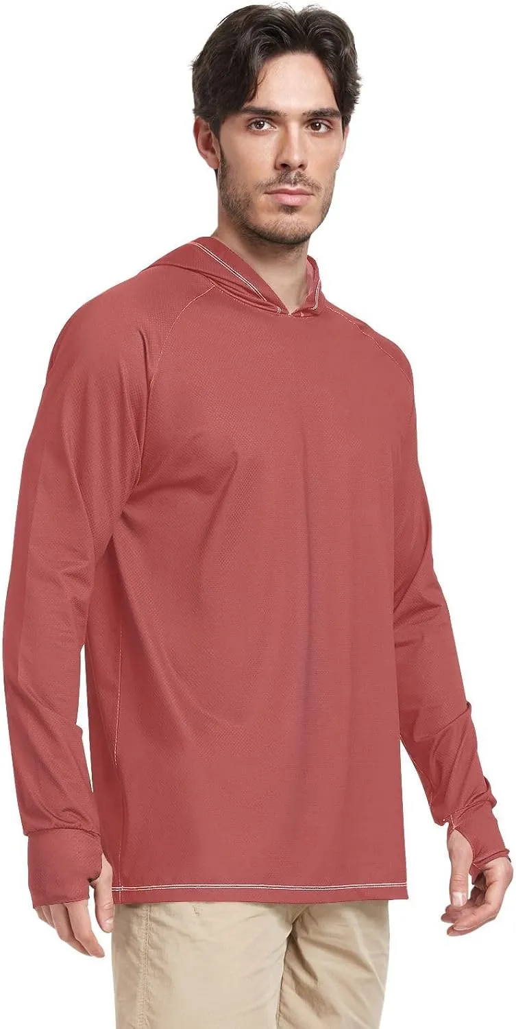GAIGEO Light UPF Shirt Men, Breathable Summer Long Sleeve Shirts for Men, Moisture Wicking Beach Shirts, Coral S