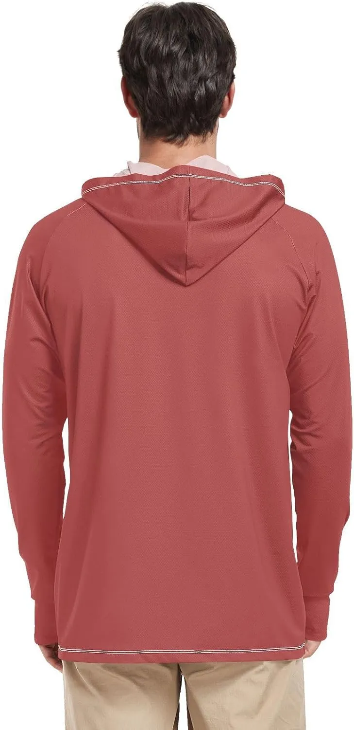 GAIGEO Light UPF Shirt Men, Breathable Summer Long Sleeve Shirts for Men, Moisture Wicking Beach Shirts, Coral S